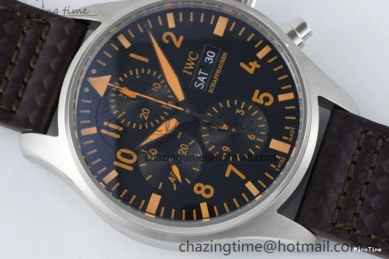MIROTIME 0503 Pilot Chrono SS AZF 1:1 Best Edition Black Dial Orange Markers on Brown Leather Strap A EasyCare 7065